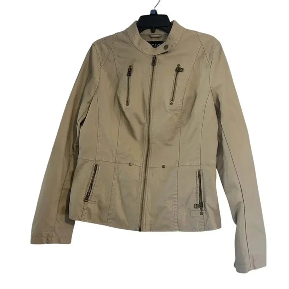 TCEC Womens Zip Up Stylish Jacket Faux Leather Khaki Beige 2 Xl - Picture 1 of 15